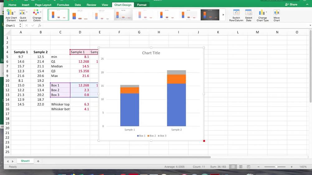 Exemplo de boxplot no Excel