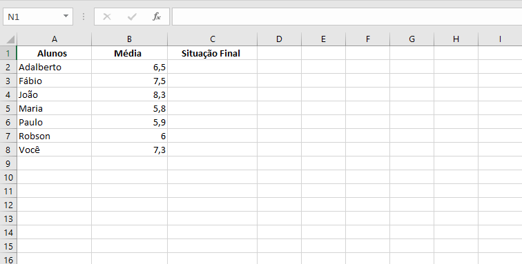 Função SE para Conceitos em Notas Escolares no Excel 05 