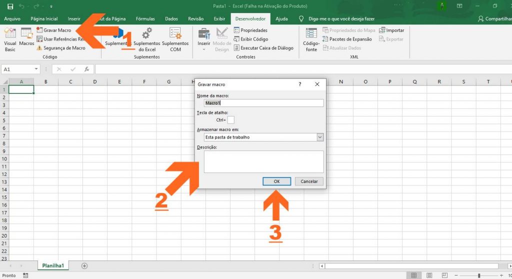 Instruções de como gravar uma macro no Excel 